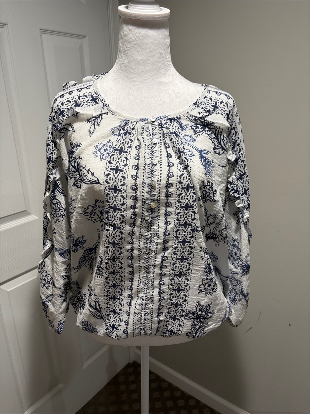 Liverpool White Blouse with Navy Floral Print